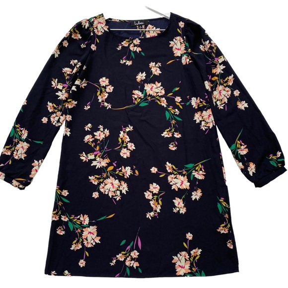 Lulus Herbaceous Babe Navy Floral Long Sleeved Shift Dress Women’s Size Small - Picture 8 of 16